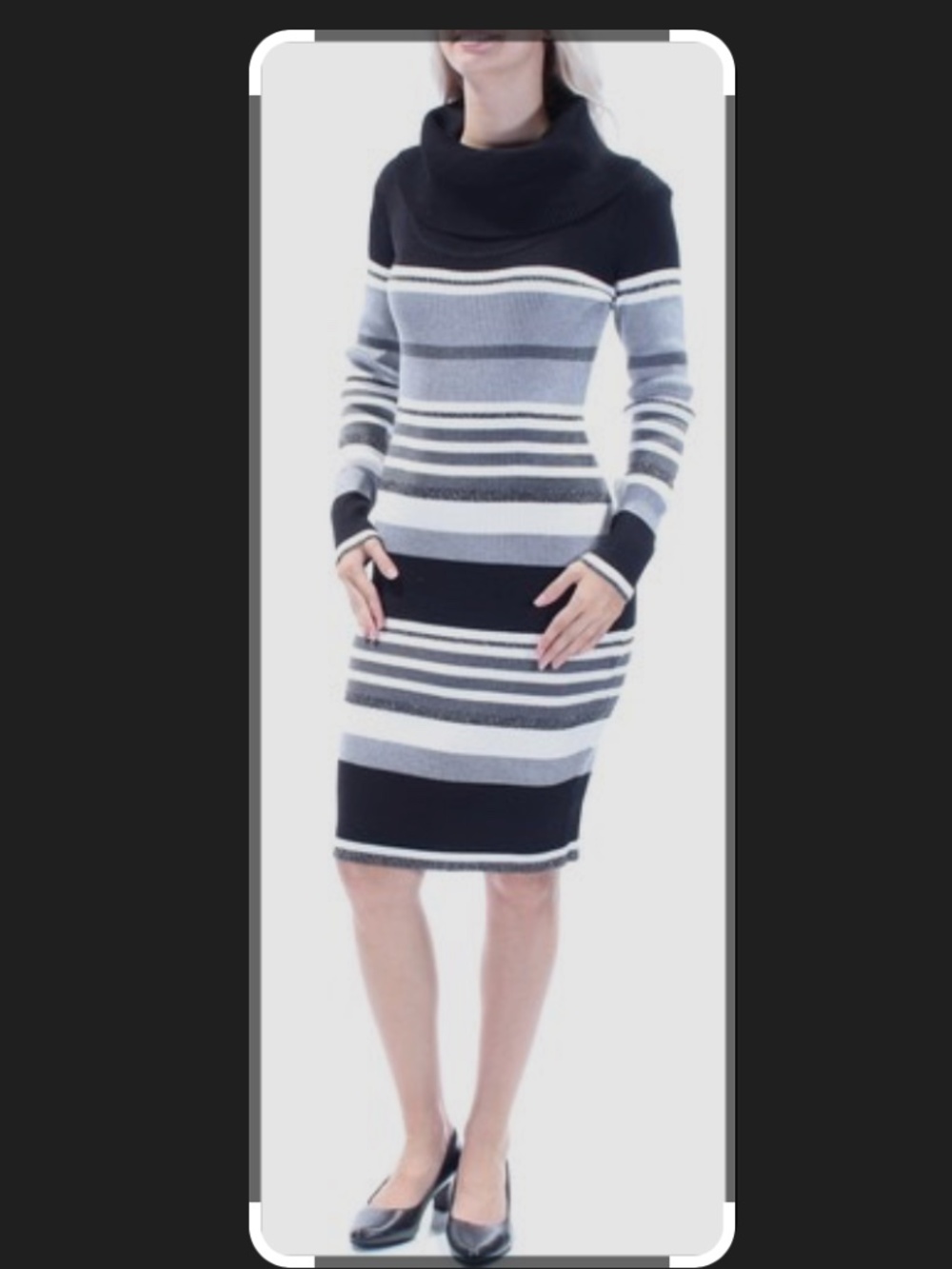 NEW Connected Apparel  Sytiped Ribbed Sweater  Dress with PufF Sleeve S